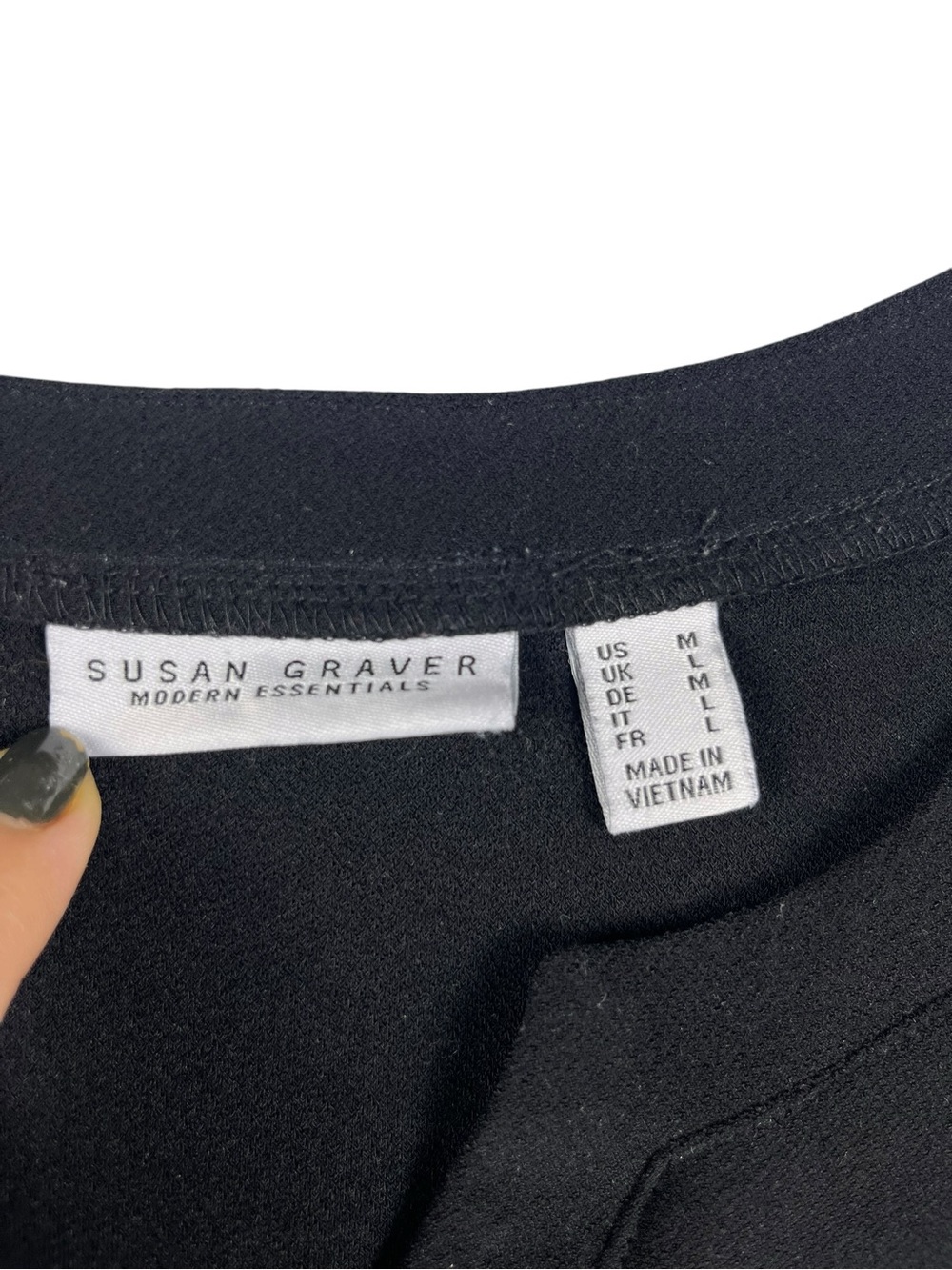 Susan Graver Black V-Notch 3/4 Sleeve Top size M. SKU 162 - Picture 7 of 8